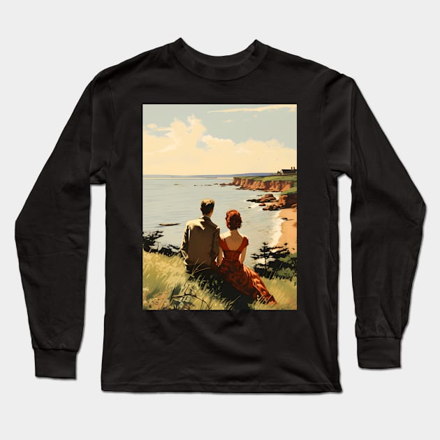 Vintage Romantic Couple on Prince Edward Island - Nostalgic Artwork Long Sleeve T-Shirt by The Whimsical Homestead